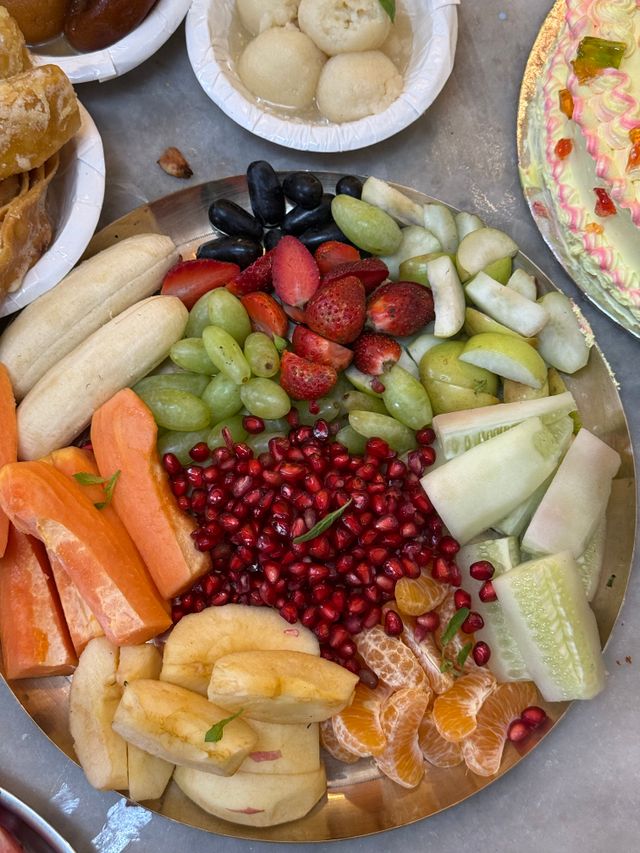 Beautiful vegetarian food prepared as an offering to Shri Krishna